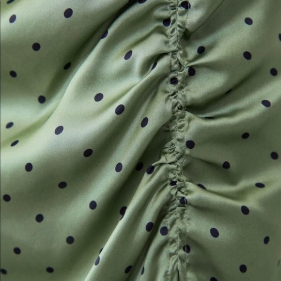 Zara Mint Blue Green Polka Dot Ruching Midi Bloggers Favorite Skirt - Picture 4 of 8